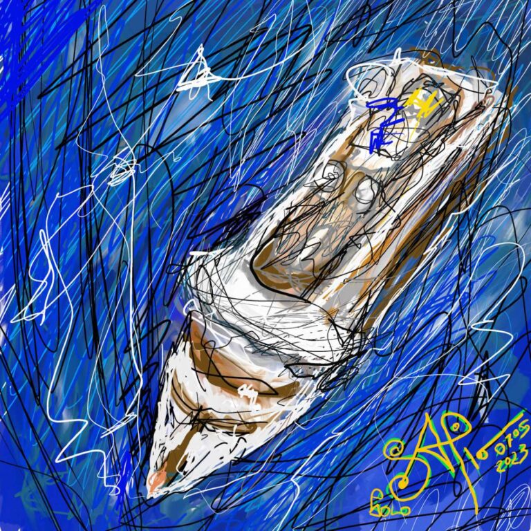 Representación en pintura del crucero Swan Hellenic con técnica digital de Paolo Sapio